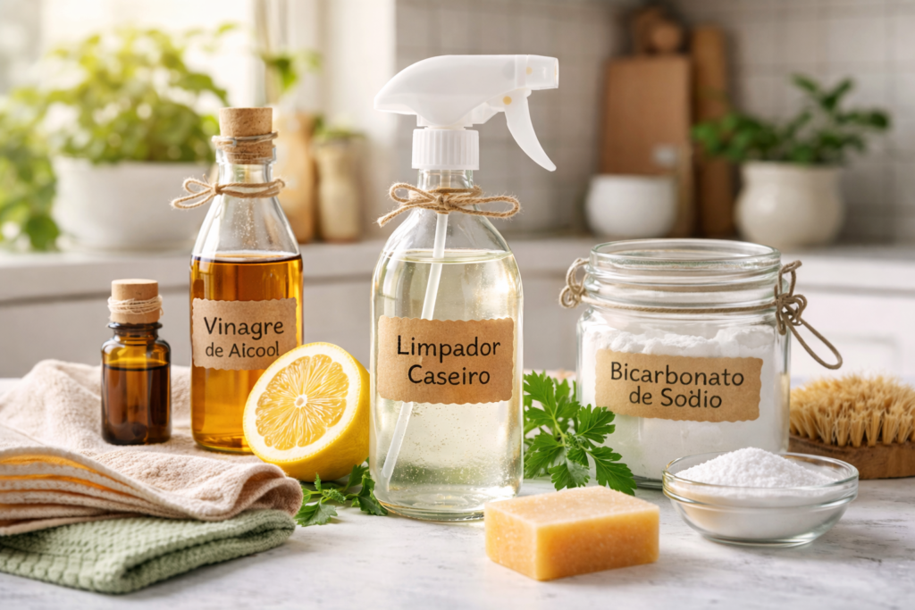 Como Fazer Produtos de Limpeza Caseiros Low-Waste com Ingredientes Básicos